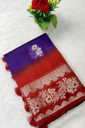 Premium Banarasi Mango Contrast Dye Silk Saree | Banarasi Hastkala Weaves