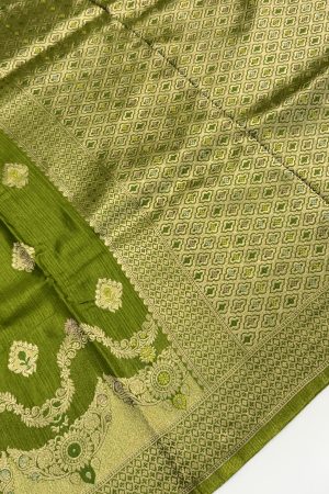 Viscose Russian Silk Saree | Green & Pink Shades | Elegant Banarasi Weave | Banarasi Hastkala Weaves