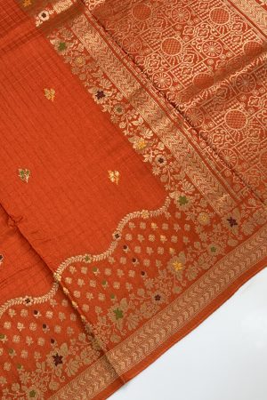 Viscose Russian Silk Saree | Red & Blue Shades | Elegant Banarasi Weave | Banarasi Hastkala Weaves