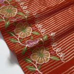 Banarasi Gold Striped Floral Embroidery Silk Saree – Premium Banarasi Silk Work - Saree 1