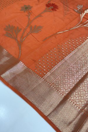 Green Mango Viscose Saree | Blue & Red Shades | Elegant Banarasi Weave | Banarasi Hastkala Weaves