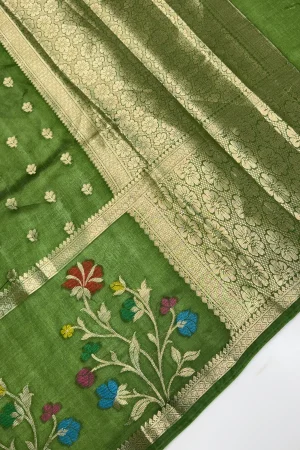 Green Mango Viscose Saree | Green & Violet Shades | Banarasi Hastkala Weaves