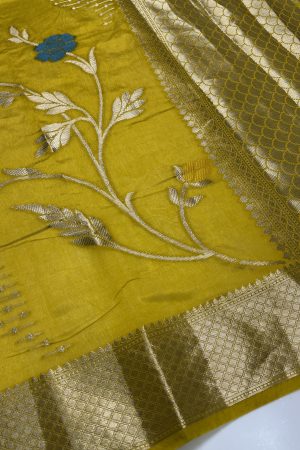 Green Mango Viscose Saree | Elegant Banarasi Weave Saree | Banarasi Hastkala Weaves