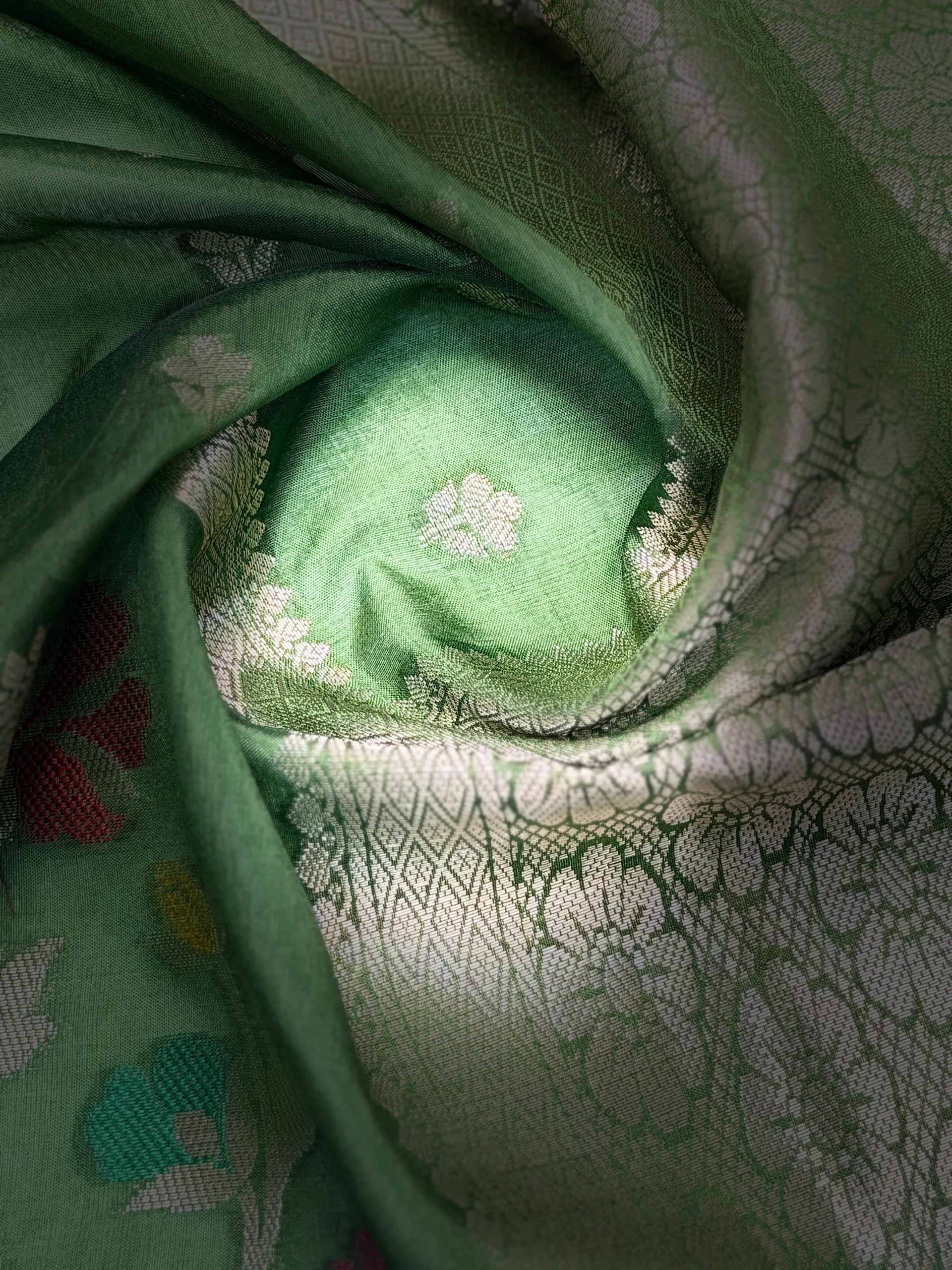 Green Mango Viscose Saree | Green & Violet Shades | Banarasi Hastkala Weaves - Image 6