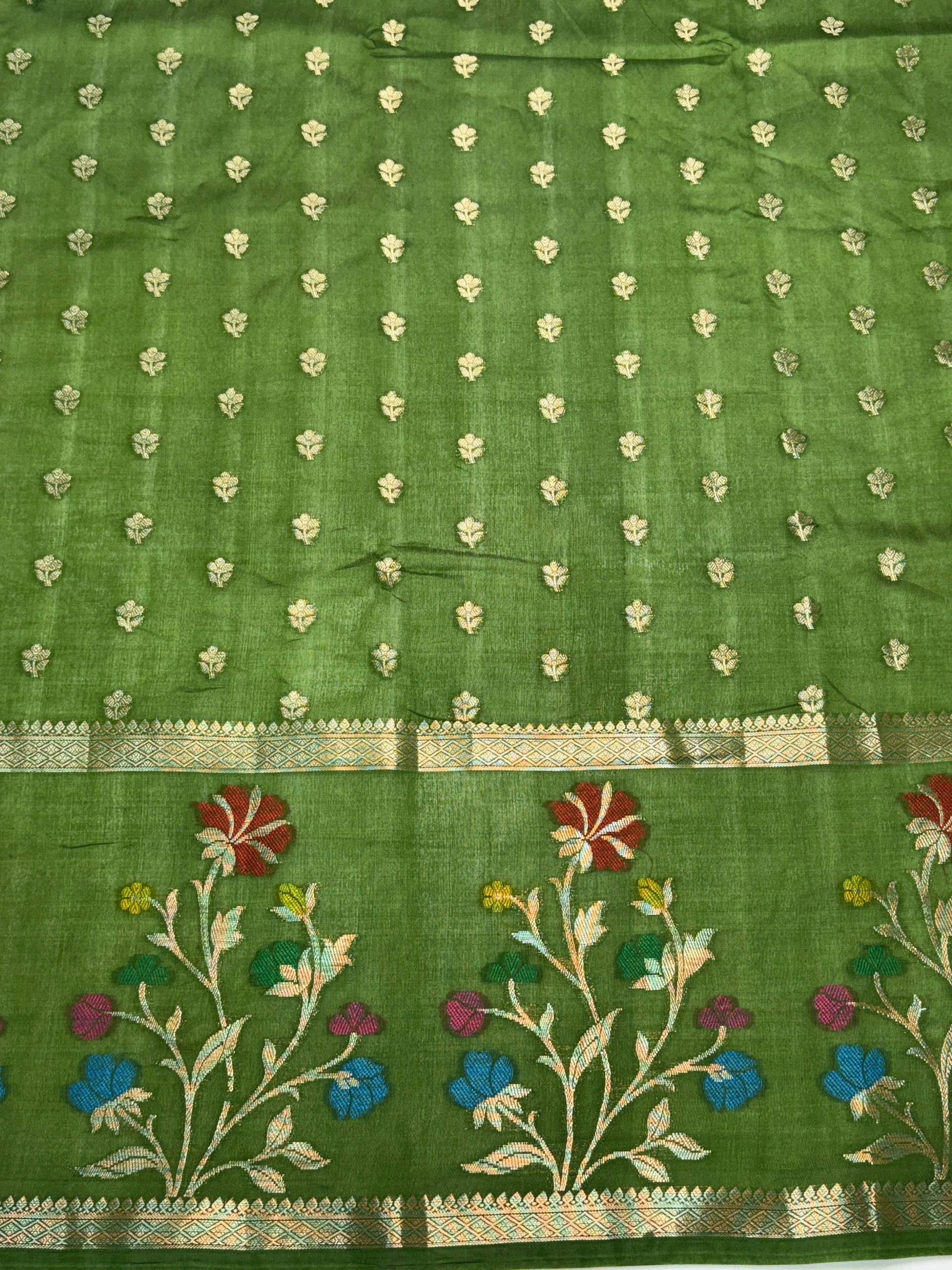 Green Mango Viscose Saree | Green & Violet Shades | Banarasi Hastkala Weaves - Image 9