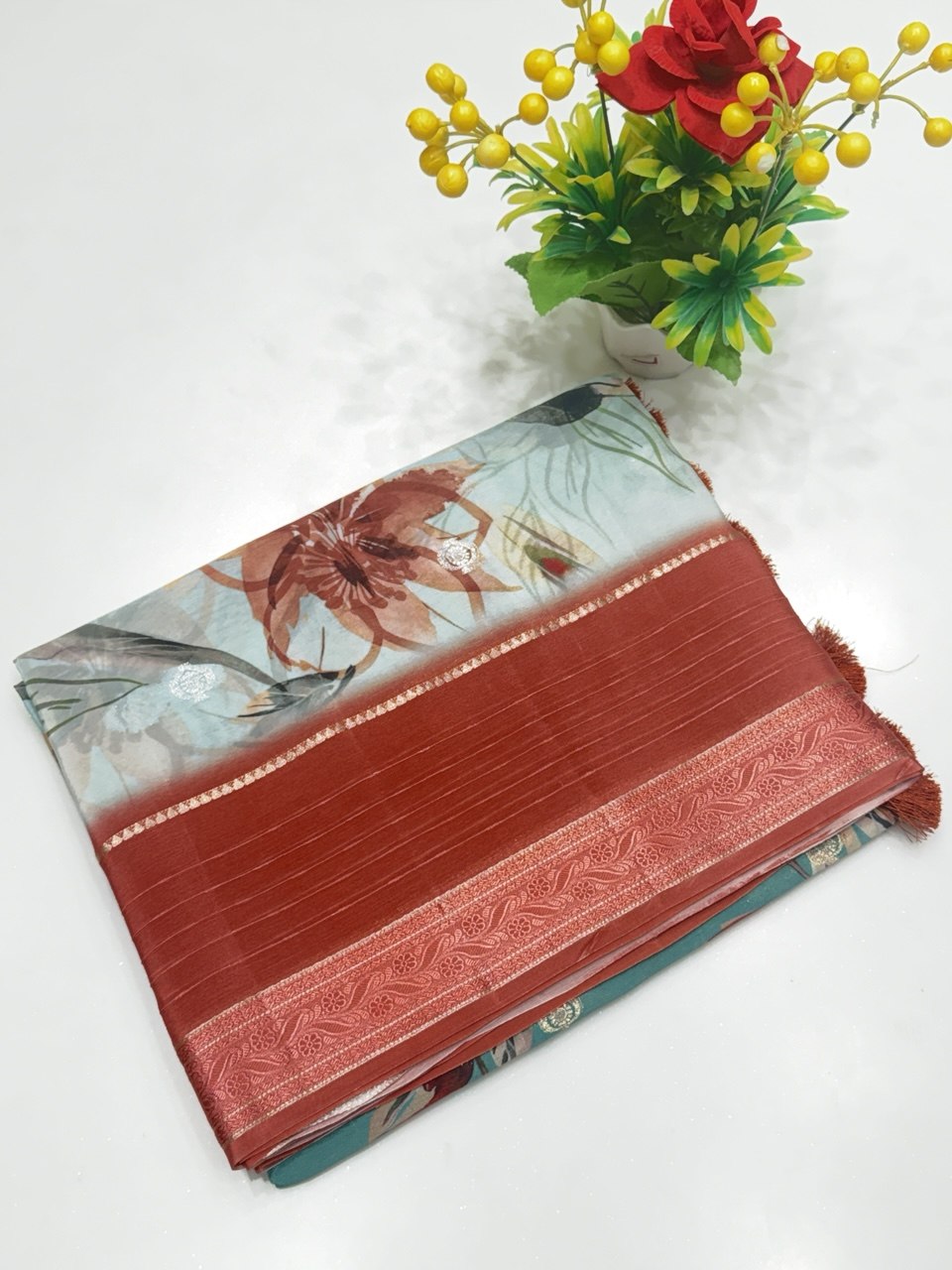 Viscose Chinon Khaddi Digital Print Saree | Elegant Printed Saree | Banarasi Hastkala Weaves - Image 2