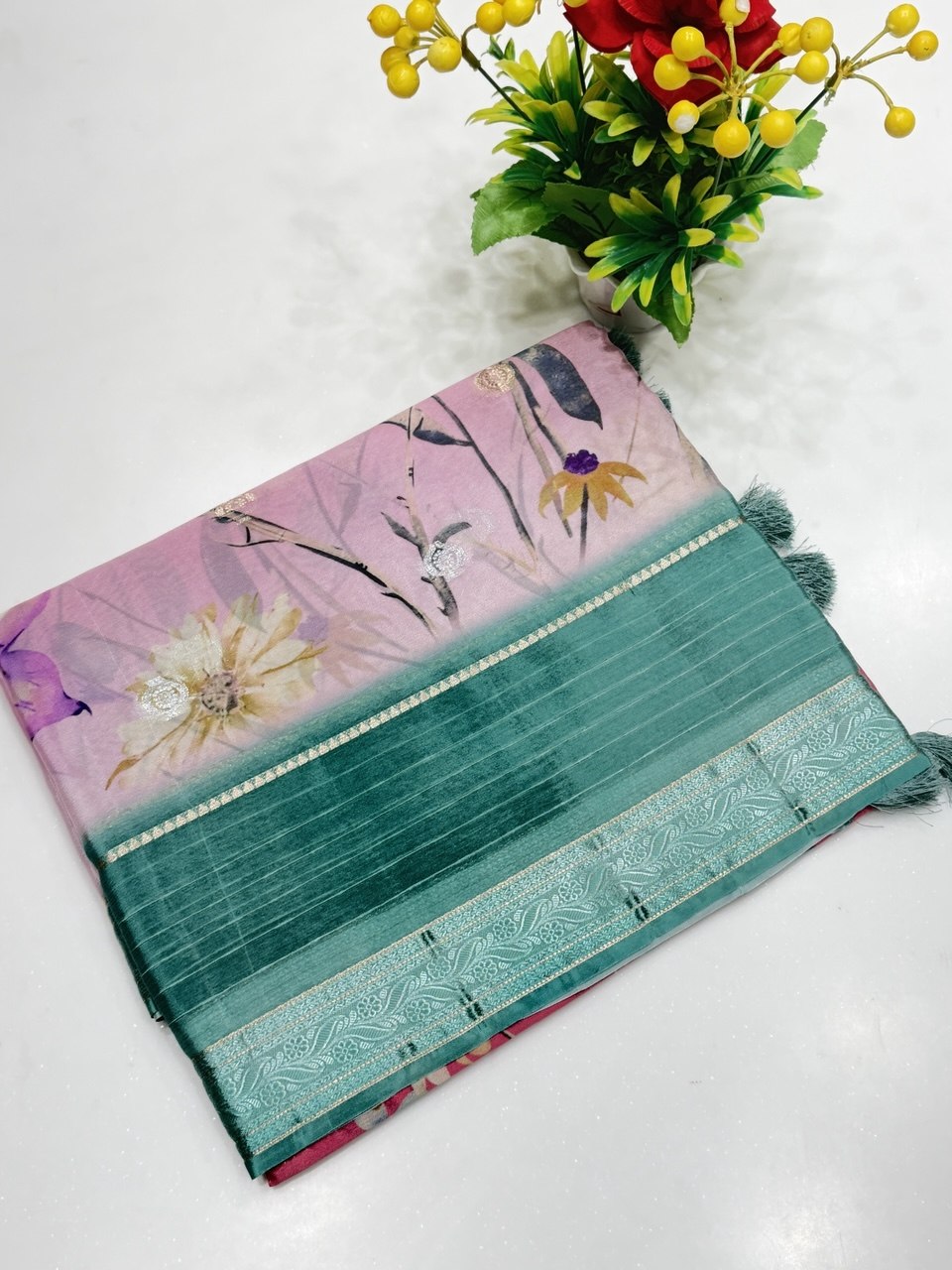 Viscose Chinon Khaddi Digital Print Saree | Elegant Printed Saree | Banarasi Hastkala Weaves - Image 4