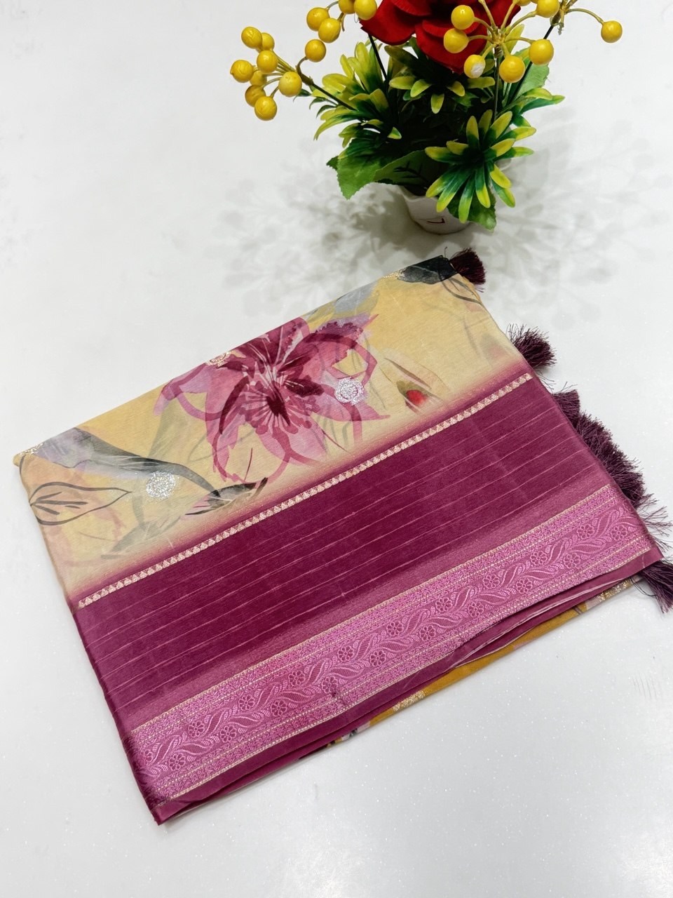 Viscose Chinon Khaddi Digital Print Saree | Elegant Printed Saree | Banarasi Hastkala Weaves - Image 5