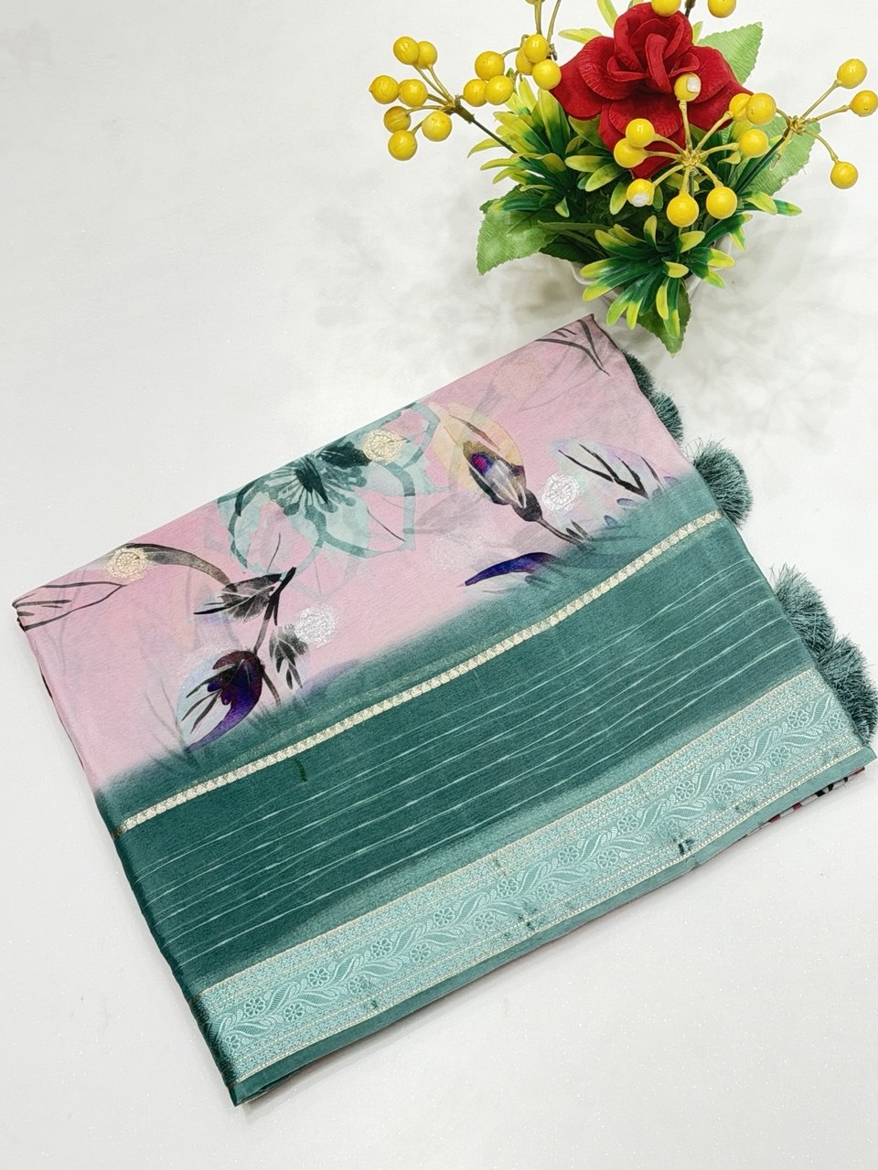 Viscose Chinon Khaddi Digital Print Saree | Elegant Printed Saree | Banarasi Hastkala Weaves - Image 6