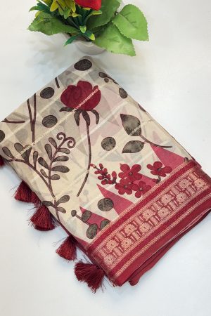 Chinon Viscose Digital Print Saree – Elegant Banarasi Printed Saree